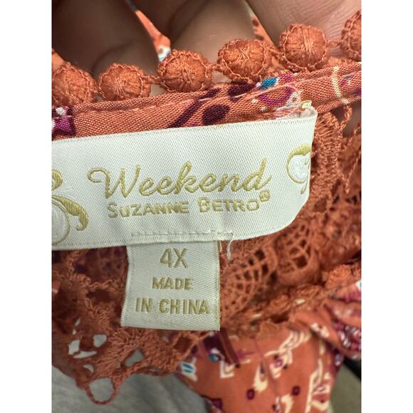 Weekend Suzanne Betro 4X Womens Tunic Orange Embroidered Lace Long Sleeve knit - Picture 2 of 5